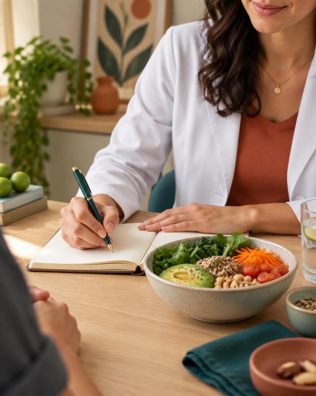 Nutricionista fazendo anotações durante uma consulta